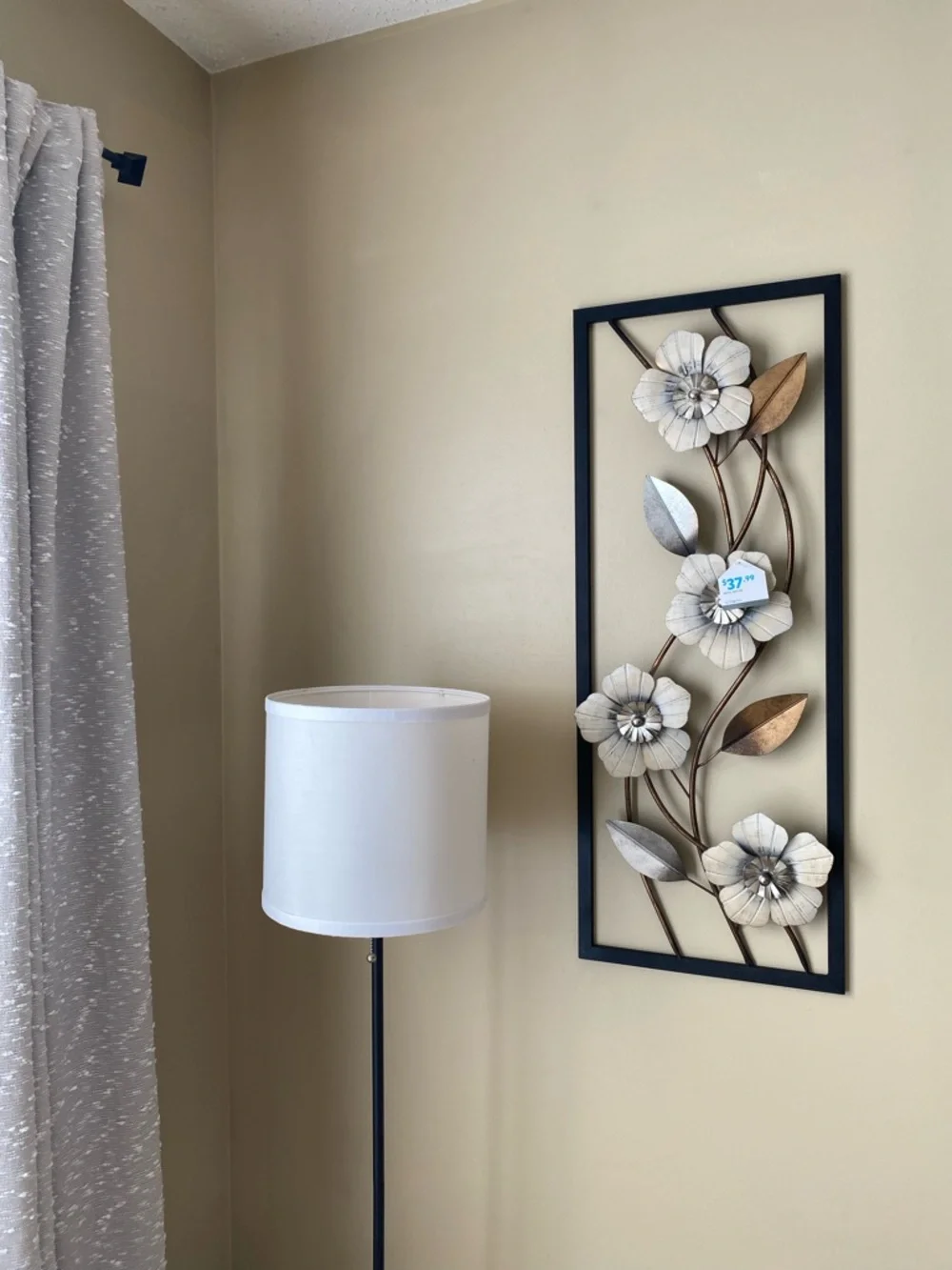 Metal Floral Wall Art Panel in White, Silver, Bronze & Black